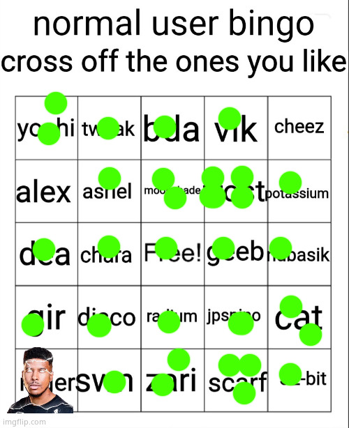 More dots = the more i enjoy them | image tagged in normal user bingo | made w/ Imgflip meme maker