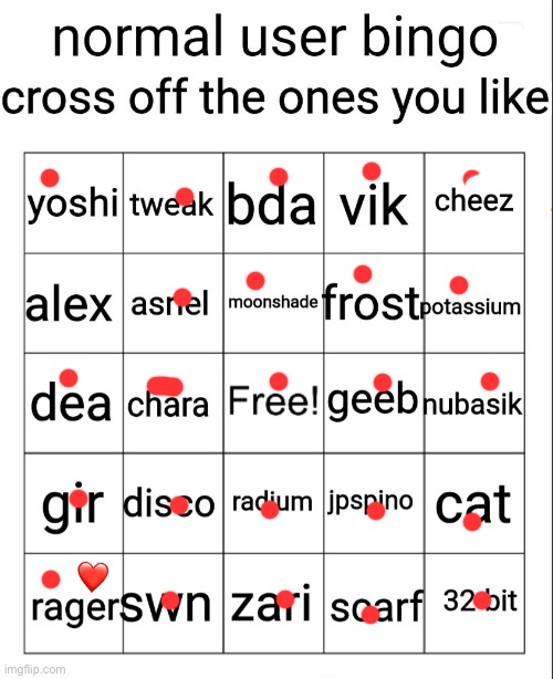 normal user bingo | ❤️ | image tagged in normal user bingo | made w/ Imgflip meme maker