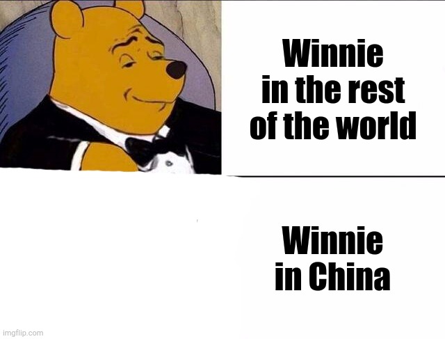 Cenaorship | Winnie in the rest of the world; Winnie in China | image tagged in tuxedo winnie the pooh grossed reverse | made w/ Imgflip meme maker