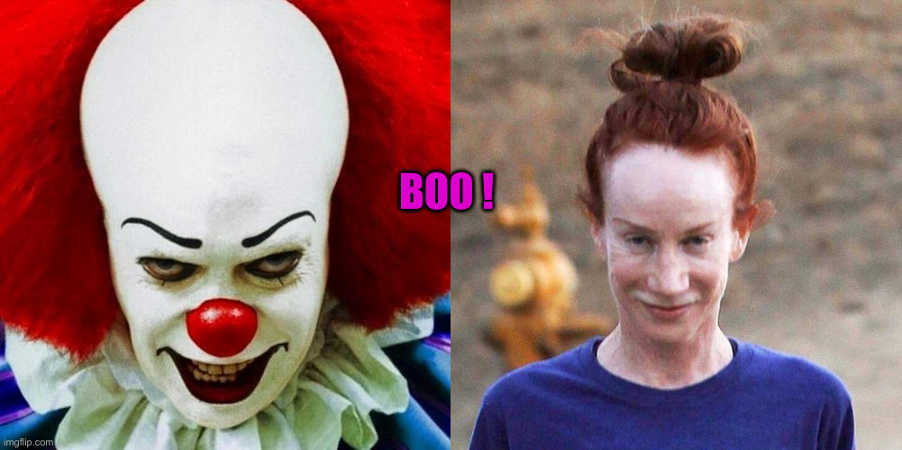 BOO ! | image tagged in pennywise,kathy griffin | made w/ Imgflip meme maker