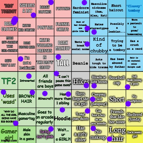 The tomboy bingo | image tagged in the tomboy bingo | made w/ Imgflip meme maker