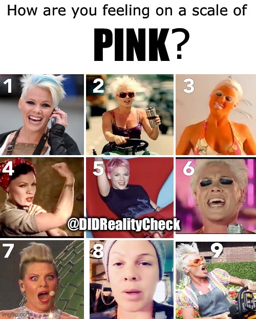 How are you feeling on a scale of pink? | ? PINK; @DIDRealityCheck | image tagged in feelings scale grid,grid with space,current mood,scale,feelings,pink | made w/ Imgflip meme maker