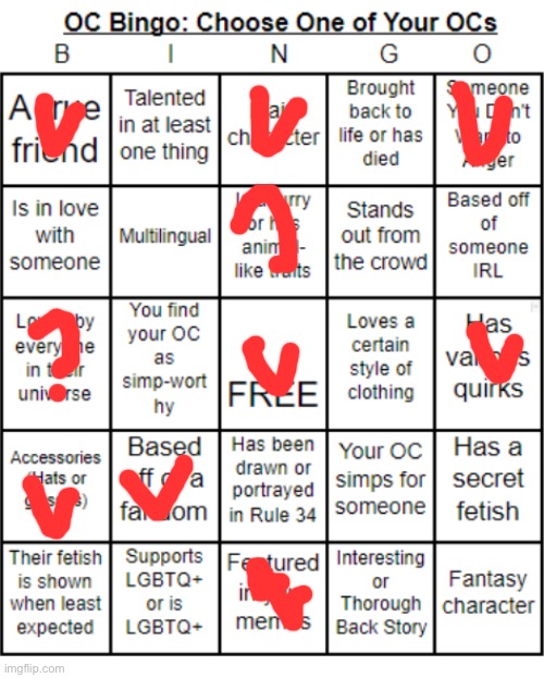 TheSuitedGayWeeb's OC Bingo | image tagged in thesuitedgayweeb's oc bingo | made w/ Imgflip meme maker