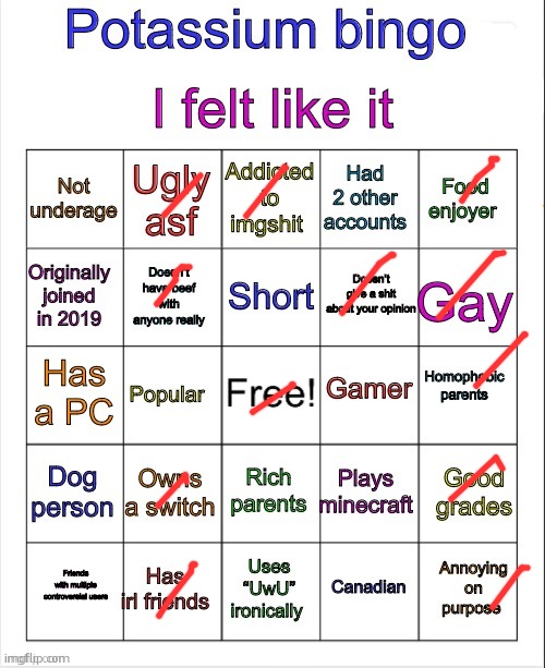 you know what? i really like bingo | image tagged in potassium bingo v3 | made w/ Imgflip meme maker