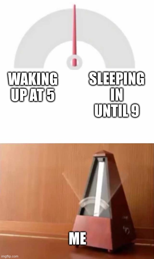 sleep schedule be like | SLEEPING IN UNTIL 9; WAKING UP AT 5; ME | image tagged in metronome | made w/ Imgflip meme maker