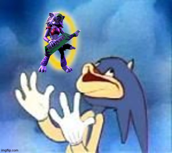 Sonic is a big fan of Roxy | image tagged in joyful sonic,fnaf,sonic the hedgehog,crossover | made w/ Imgflip meme maker