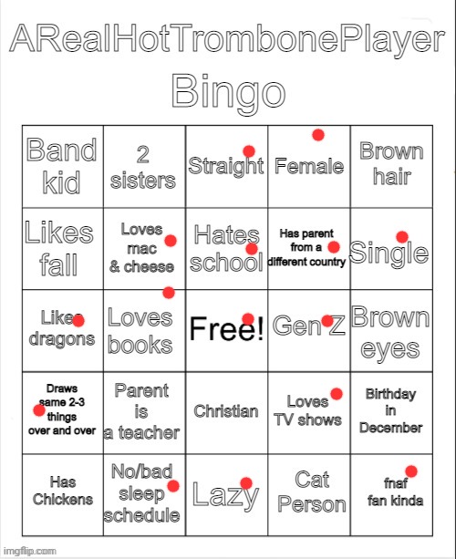 A tendon in my right leg is actin up | image tagged in arealhottromboneplayer bingo | made w/ Imgflip meme maker