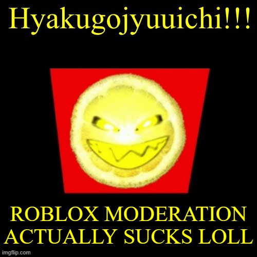 hyaku | ROBLOX MODERATION ACTUALLY SUCKS LOLL | image tagged in hyaku | made w/ Imgflip meme maker
