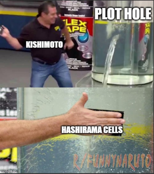 Fixing Naruto plot holes be like | image tagged in plot hole,hashirama cells,kishimoto,naruto runner drake flipped | made w/ Imgflip meme maker