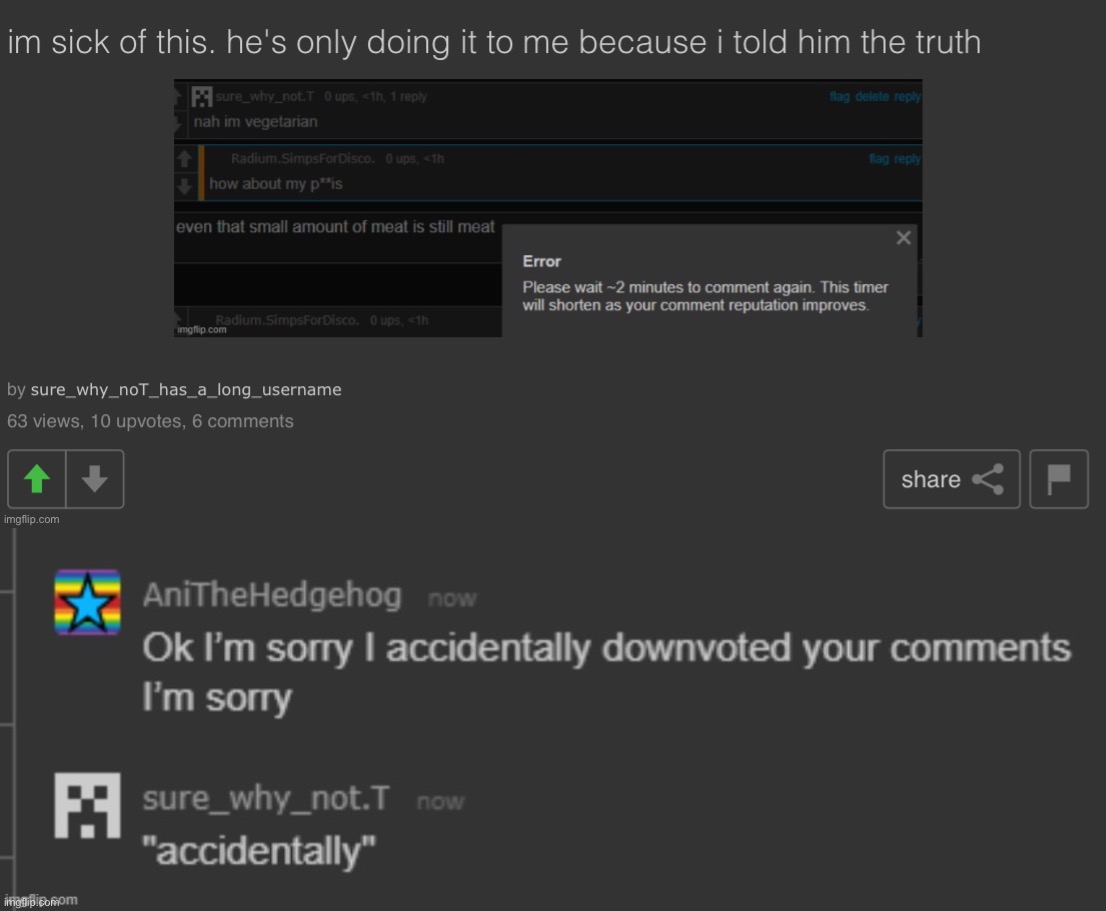 You don’t just “accidentally” downvote someone’s comments to the point where they lose comment reputation | made w/ Imgflip meme maker