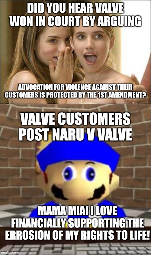 Image tagged in girls gossiping,smg4 derp