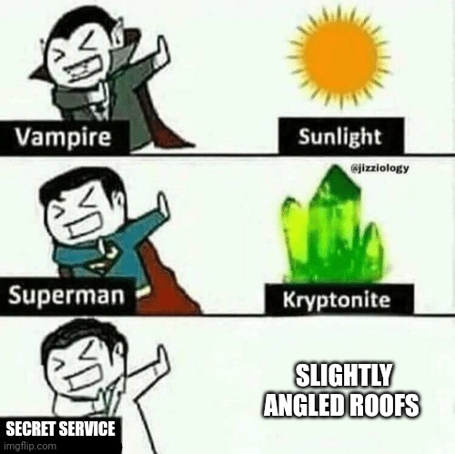 How did you know?? | SLIGHTLY ANGLED ROOFS; SECRET SERVICE | image tagged in vulnerable dude | made w/ Imgflip meme maker