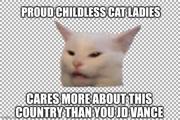 Free | PROUD CHILDLESS CAT LADIES; CARES MORE ABOUT THIS COUNTRY THAN YOU JD VANCE | image tagged in free | made w/ Imgflip meme maker