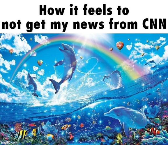 Happy dolphin rainbow | How it feels to not get my news from CNN | image tagged in happy dolphin rainbow | made w/ Imgflip meme maker