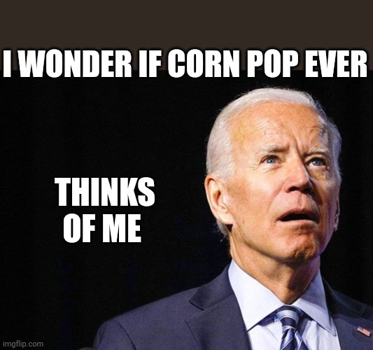 Joe Biden Confused | I WONDER IF CORN POP EVER; THINKS OF ME | image tagged in joe biden confused | made w/ Imgflip meme maker