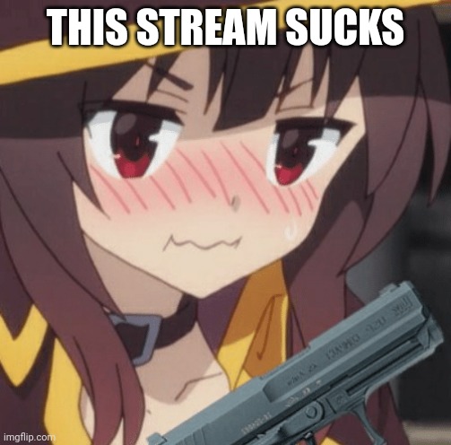 Megumin gun | THIS STREAM SUCKS | image tagged in megumin gun | made w/ Imgflip meme maker