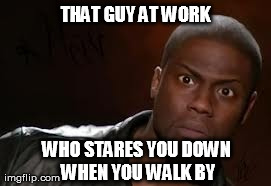 Kevin Hart | THAT GUY AT WORK WHO STARES YOU DOWN WHEN YOU WALK BY | image tagged in memes,kevin hart the hell | made w/ Imgflip meme maker