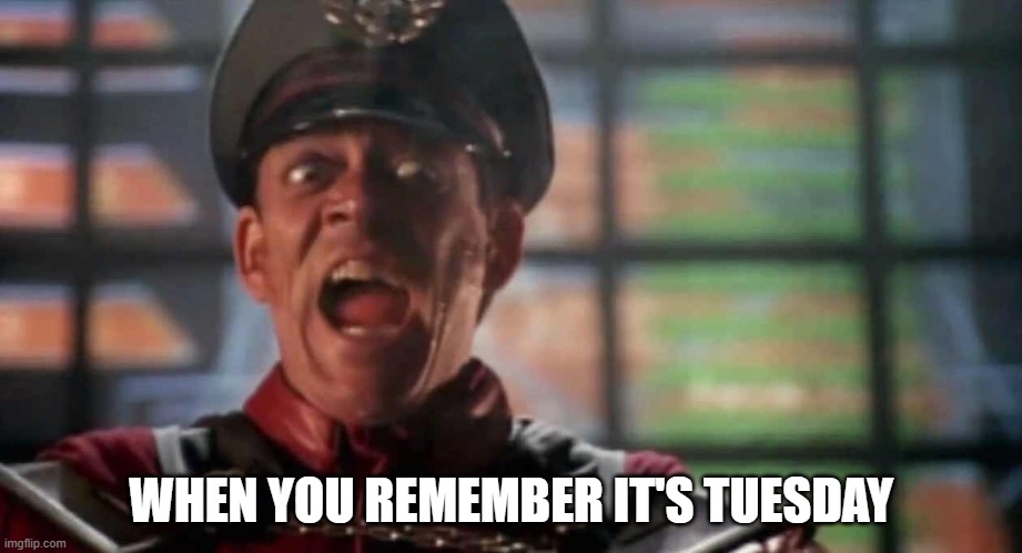 bison movie | WHEN YOU REMEMBER IT'S TUESDAY | image tagged in bison movie | made w/ Imgflip meme maker