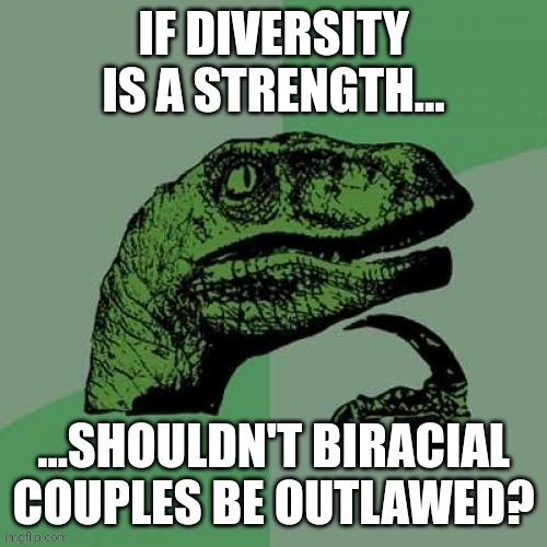 If the races mix and produce offspring, eventually the races won't exist anymore. That's the opposite of diversity. | image tagged in diversity | made w/ Imgflip meme maker