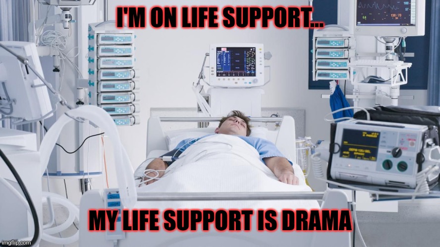 I'm on life support ...it's drama | I'M ON LIFE SUPPORT... MY LIFE SUPPORT IS DRAMA | image tagged in life support | made w/ Imgflip meme maker