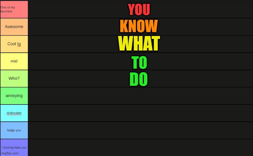 Potassium Tier List | YOU; KNOW; WHAT; TO; DO | image tagged in potassium tier list | made w/ Imgflip meme maker