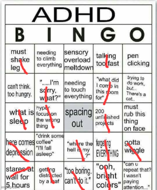 adhd bingo | image tagged in adhd bingo | made w/ Imgflip meme maker