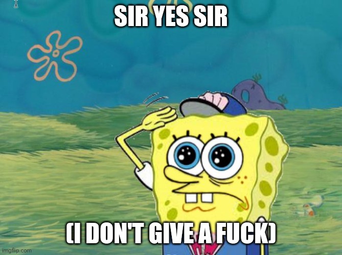 Spongebob salute | SIR YES SIR (I DON'T GIVE A FUCK) | image tagged in spongebob salute | made w/ Imgflip meme maker