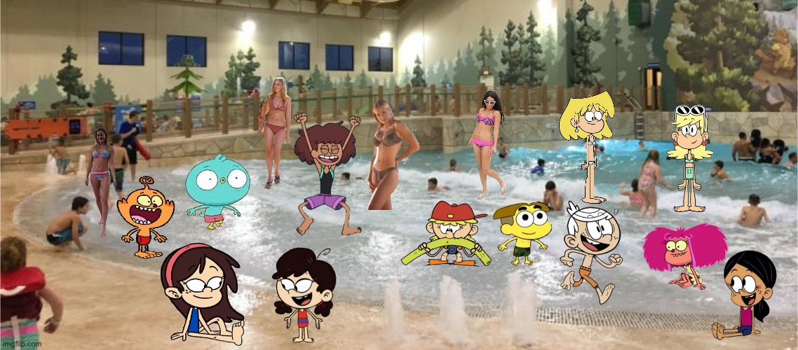 Bikini Wave Pool Party | image tagged in the loud house,lincoln loud,lori loud,ronnie anne,disney,bikini girls | made w/ Imgflip meme maker