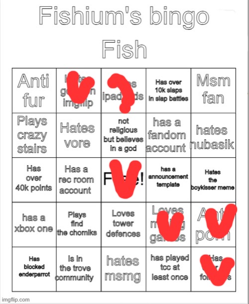 Fishium's bingo | image tagged in fishium's bingo | made w/ Imgflip meme maker