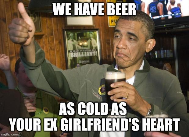 Ex girlfriend's heart | WE HAVE BEER; AS COLD AS 
YOUR EX GIRLFRIEND'S HEART | image tagged in not bad | made w/ Imgflip meme maker