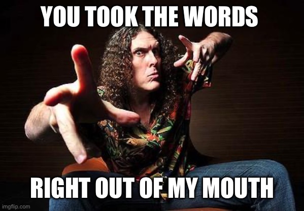 weird al | YOU TOOK THE WORDS RIGHT OUT OF MY MOUTH | image tagged in weird al | made w/ Imgflip meme maker
