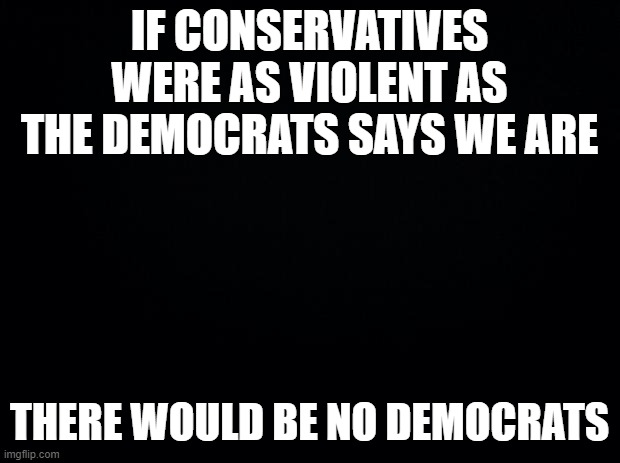 a simple truth | IF CONSERVATIVES WERE AS VIOLENT AS THE DEMOCRATS SAYS WE ARE; THERE WOULD BE NO DEMOCRATS | image tagged in black background | made w/ Imgflip meme maker