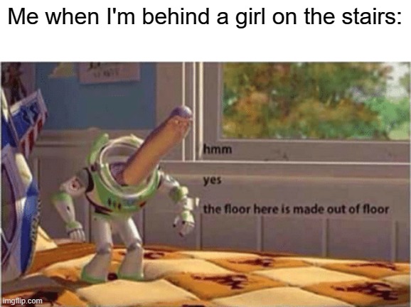 hmm yes the floor here is made out of floor | Me when I'm behind a girl on the stairs: | image tagged in hmm yes the floor here is made out of floor | made w/ Imgflip meme maker