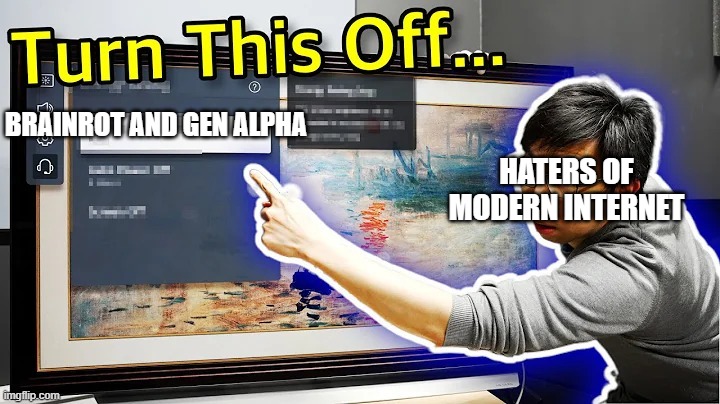 Turn This Off! | BRAINROT AND GEN ALPHA; HATERS OF MODERN INTERNET | image tagged in turn this off,reject modernity embrace tradition,stopgenalpha,stopbrainrot | made w/ Imgflip meme maker