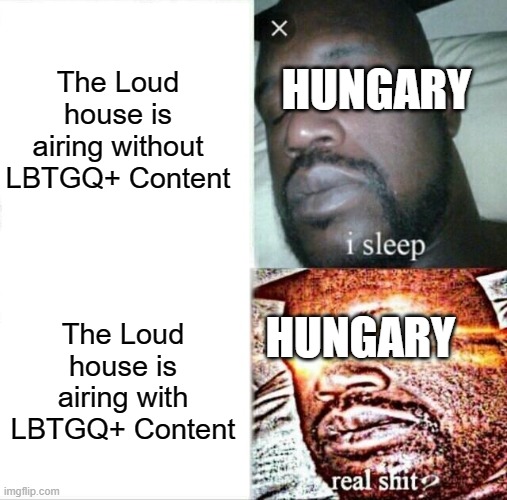 and that's why hungary censored the loud house. | The Loud house is airing without LBTGQ+ Content; HUNGARY; The Loud house is airing with LBTGQ+ Content; HUNGARY | image tagged in memes,sleeping shaq,the loud house,hungary | made w/ Imgflip meme maker