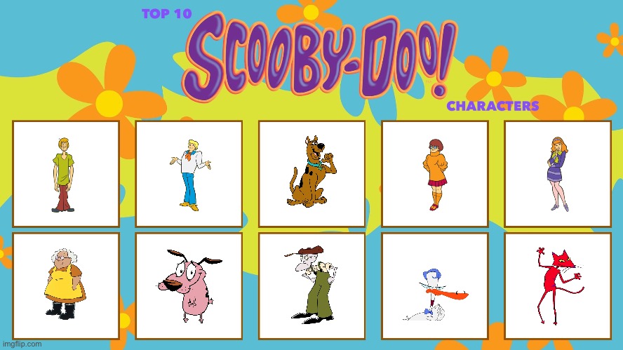 Brandon's Top 10 Scooby Doo Characters | image tagged in scooby doo,cartoon network,courage the cowardly dog,warner bros,heroes,villains | made w/ Imgflip meme maker