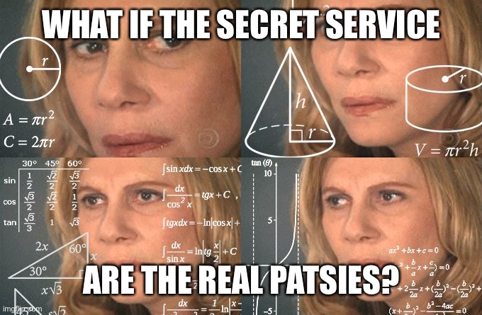 Secret Service patsies | WHAT IF THE SECRET SERVICE; ARE THE REAL PATSIES? | image tagged in calculating meme | made w/ Imgflip meme maker