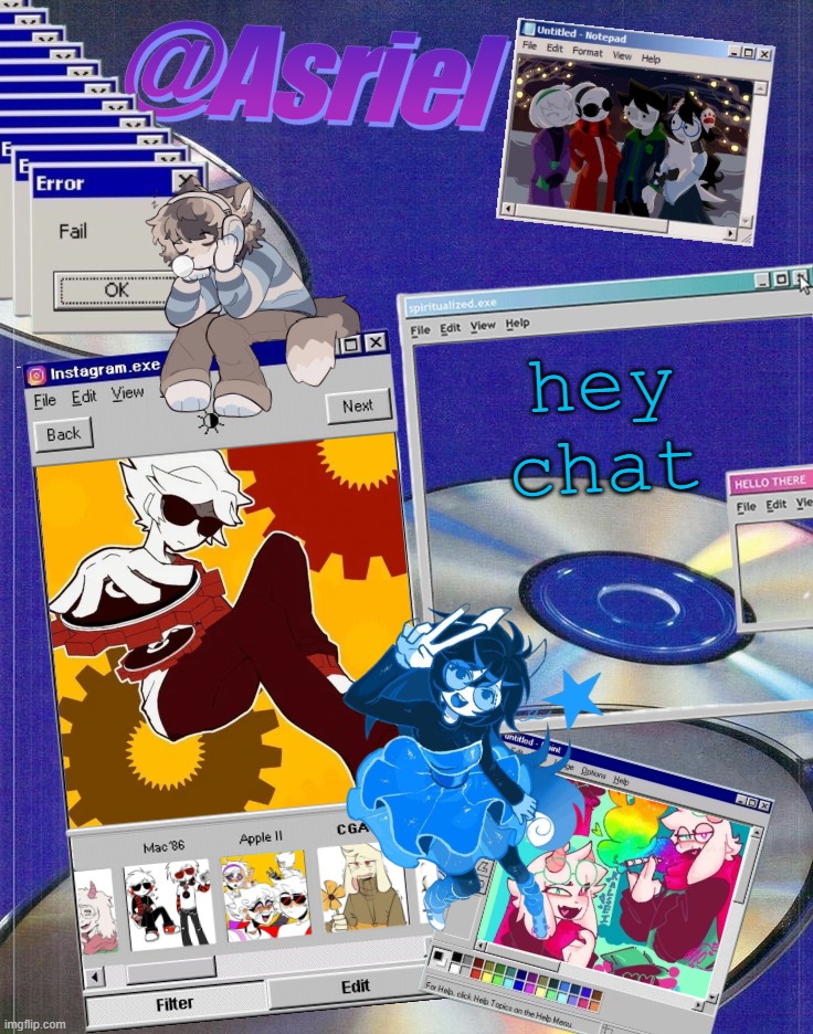 Asriel's Windows Template | hey chat | image tagged in asriel's windows template | made w/ Imgflip meme maker