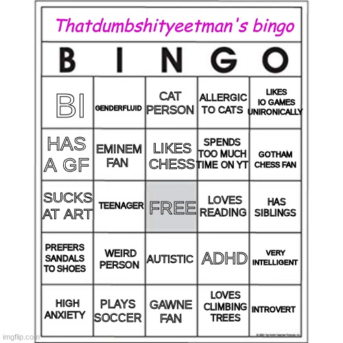 High Quality Thatdumbshityeetman's Bingo Blank Meme Template