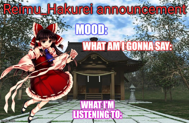 High Quality Reimu_Hakurei Announcement Blank Meme Template