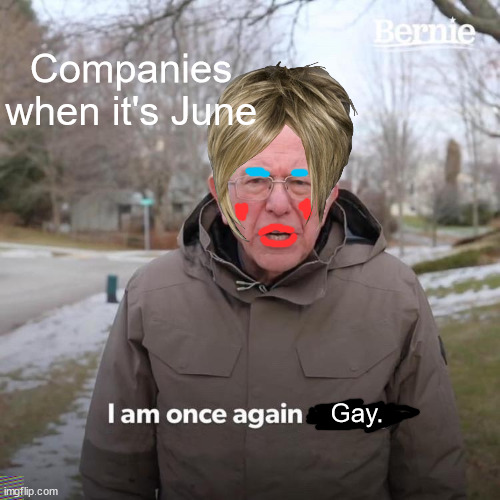 Bernie I Am Once Again Asking For Your Support | Companies when it's June; Gay. | image tagged in memes,bernie i am once again asking for your support | made w/ Imgflip meme maker