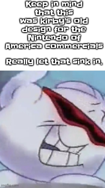 This was literally one of kirby's first designs | Keep in mind that this was kirby's old design for the Nintendo of America commercials; Really let that sink in. | made w/ Imgflip meme maker