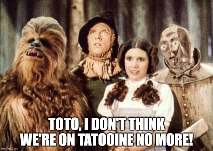 Star Wars of Oz | TOTO, I DON'T THINK WE'RE ON TATOOINE NO MORE! | image tagged in star wars,wizard of oz | made w/ Imgflip meme maker