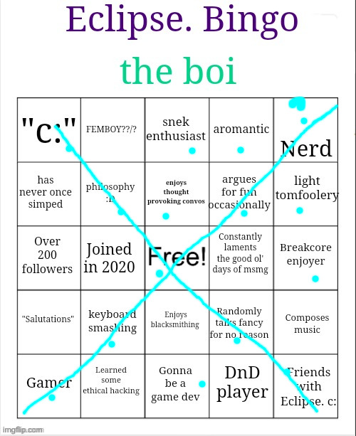 i feel obliged to do this bingo | image tagged in eclipse bingo | made w/ Imgflip meme maker