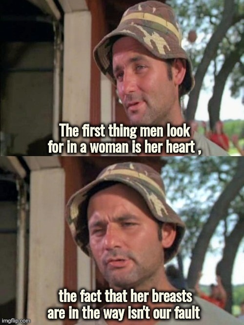 They're built different | The first thing men look for in a woman is her heart , the fact that her breasts are in the way isn't our fault | image tagged in carl tells a joke,i bet he's thinking about other women,heart attack,what are you looking at,beautiful nature,and that's a fact | made w/ Imgflip meme maker