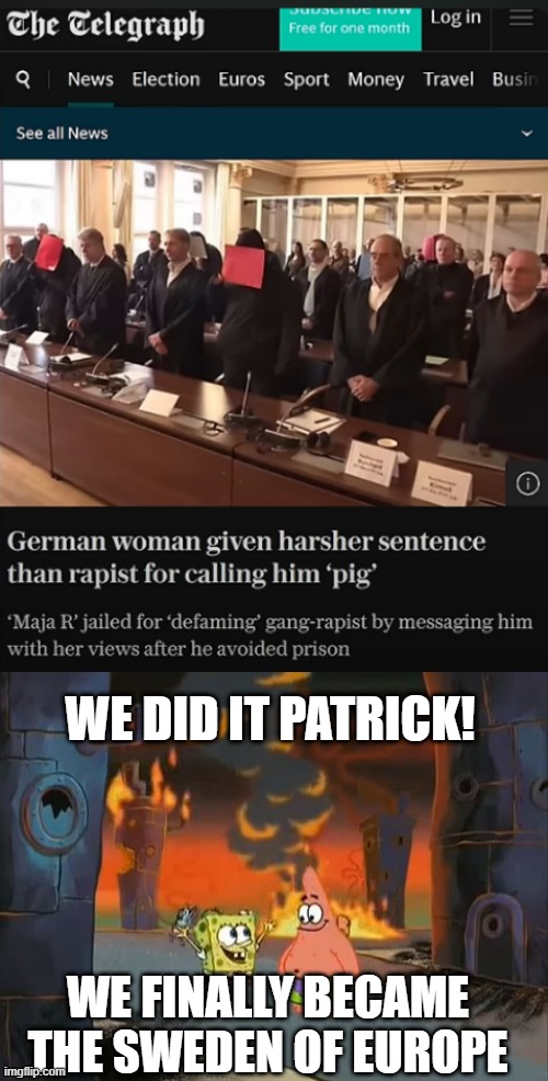 WE DID IT PATRICK! WE FINALLY BECAME THE SWEDEN OF EUROPE | image tagged in we did it patrick we saved the city | made w/ Imgflip meme maker