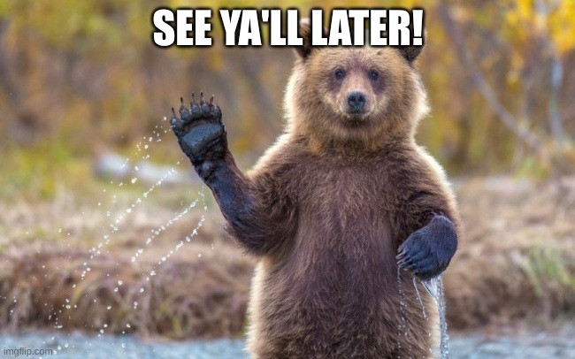 bye bye bear | SEE YA'LL LATER! | image tagged in bye bye bear | made w/ Imgflip meme maker