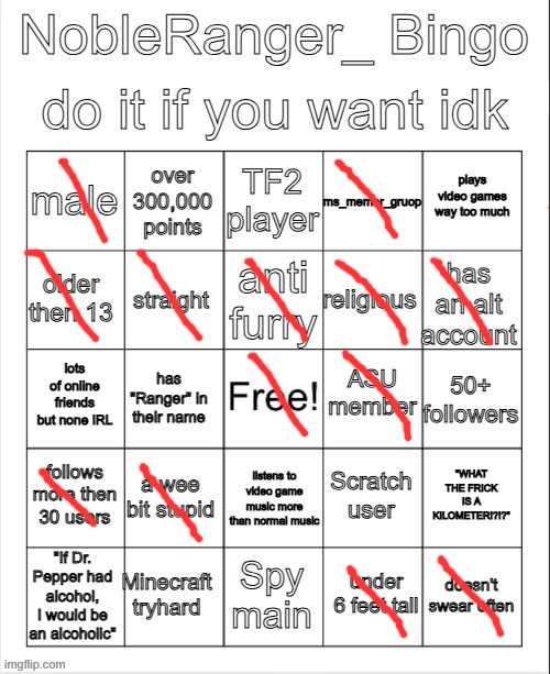 NobleRanger_ bingo | image tagged in nobleranger_ bingo | made w/ Imgflip meme maker