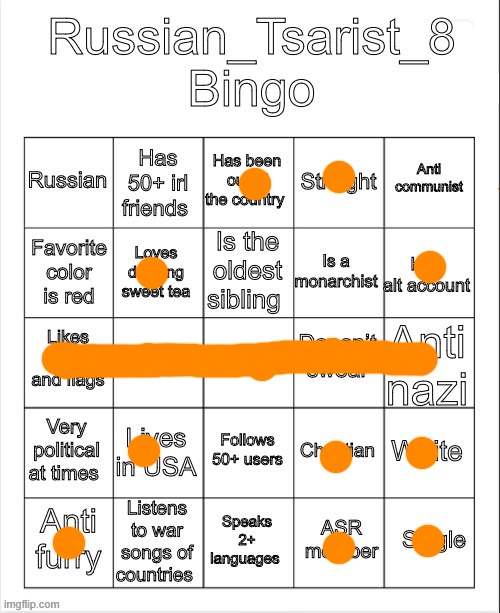 Russian_Tsarist_8 Bingo | image tagged in russian_tsarist_8 bingo | made w/ Imgflip meme maker