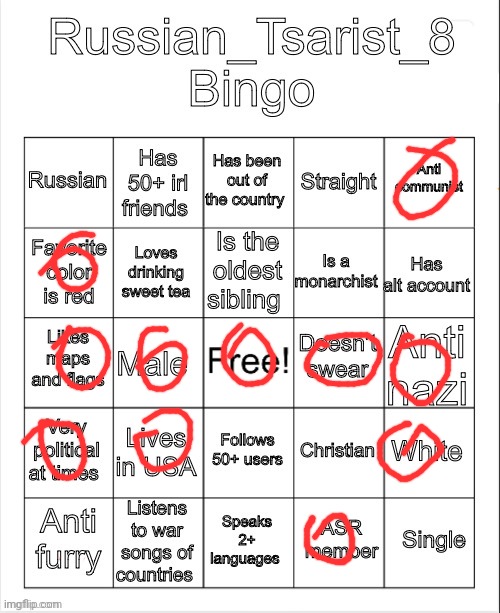 i did get a bingo | image tagged in russian_tsarist_8 bingo | made w/ Imgflip meme maker